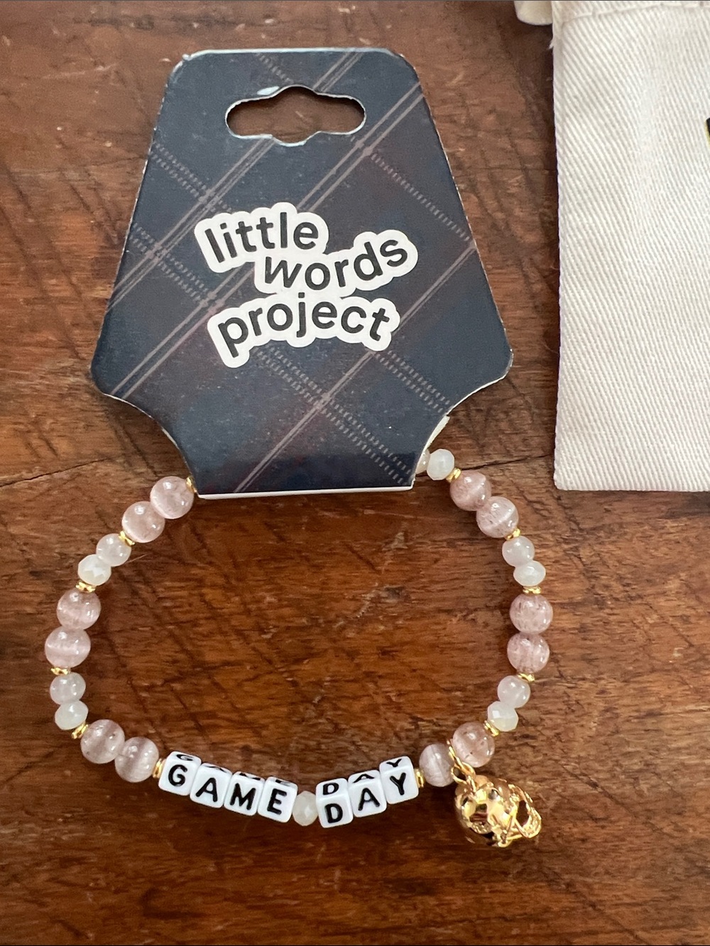 Little Words Project Pink Beaded 'Game Day' Bracelet with Gold Charm (football)